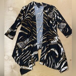 East 5th Black and Gold Abstract Drape Cardigan Large (QX)